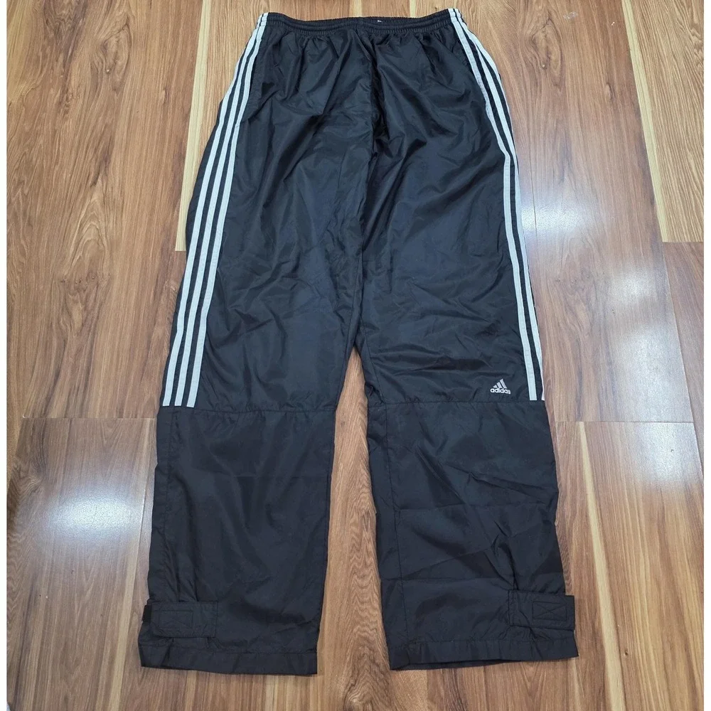 Y2k Vintage Adidas Track Pants Mens 2XL Black 3 Stripe Windbreaker Athletic Cuff